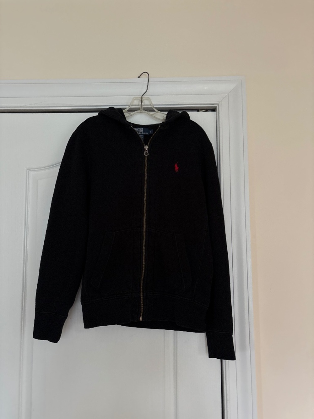 Polo Ralph Lauren Black Full-Zip Cotton Blend Fleece Hoodie Red Logo - Size S